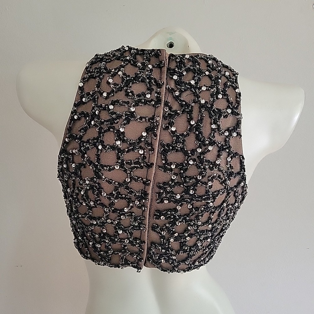Terani Couture Gown 2 Black Two Piece Beaded High Neck Crop Top Organza Skirt - Picture 6 of 13